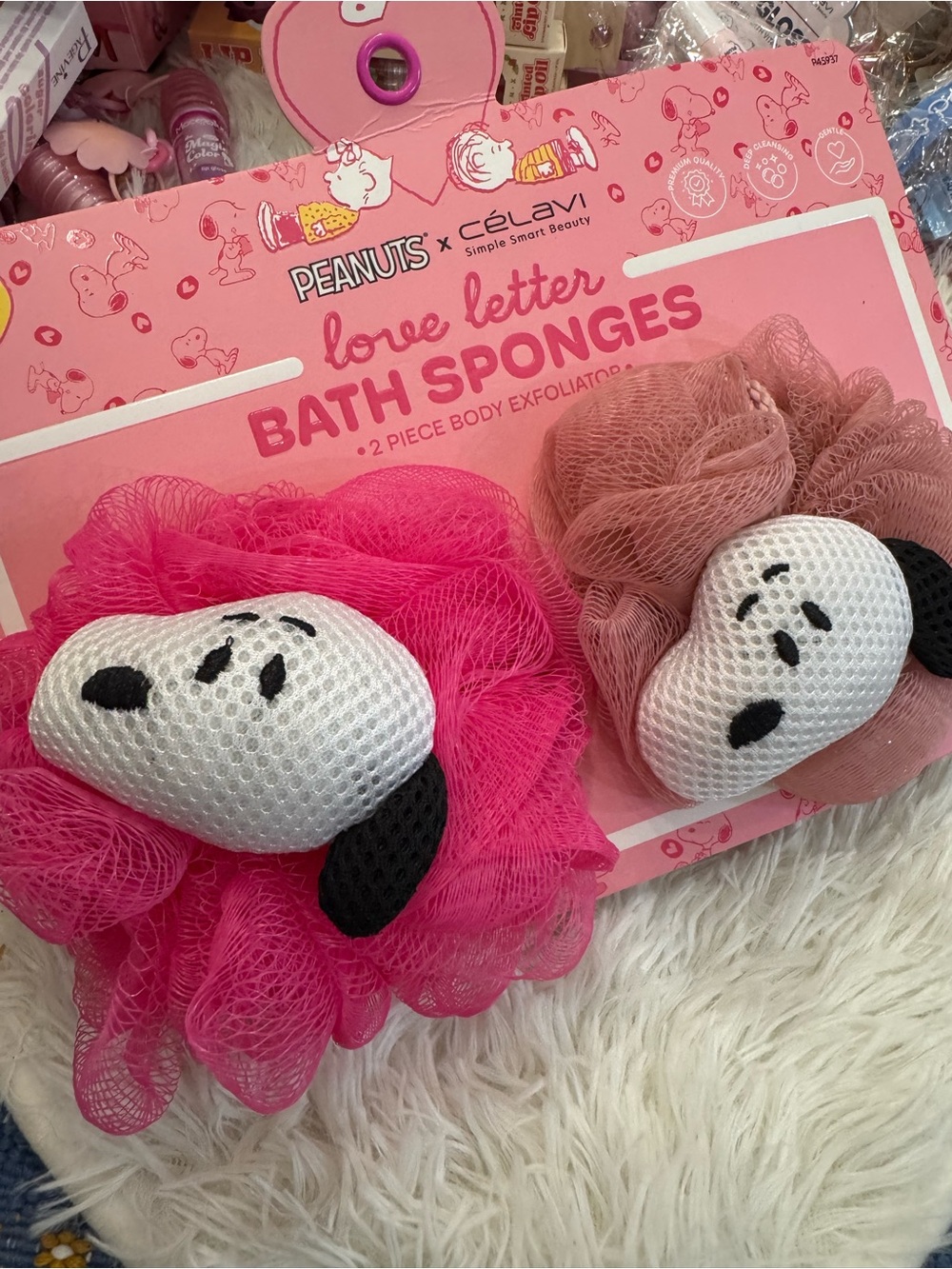 Peanuts x Celavi Love Letter Bath Sponges - Pink Duo limited edition